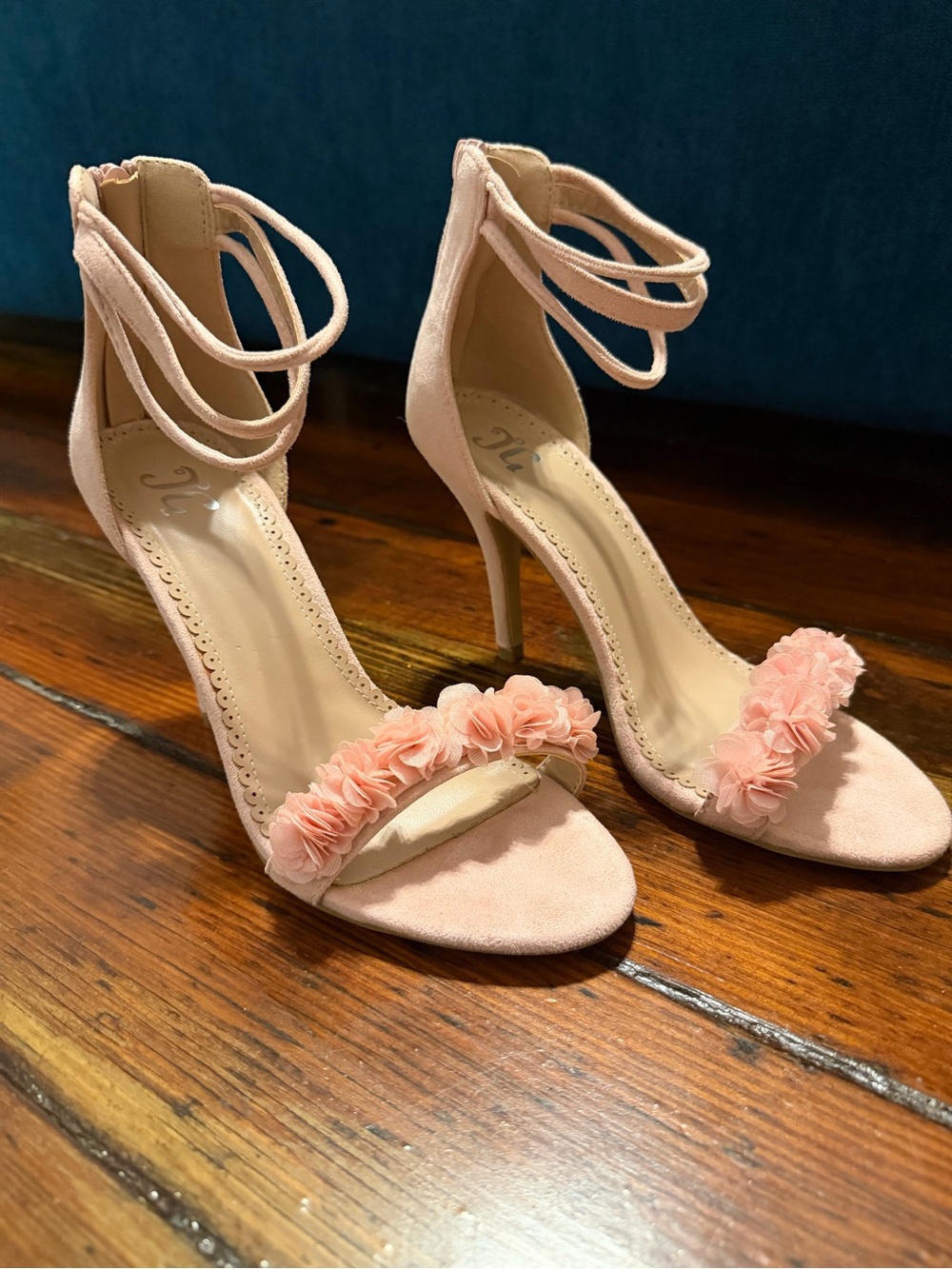 Pink Floral Ankle-Strap Heels